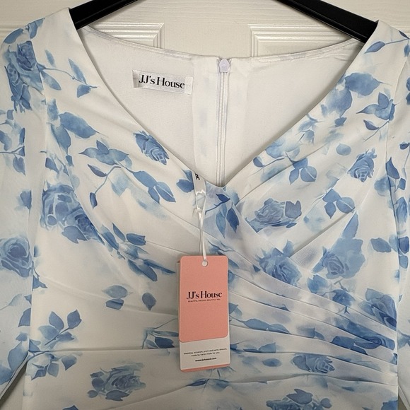 JJ's House A-Line Pleated Chiffon Dress Size US 10 -Anahita White/Blue Floral - Picture 6 of 10